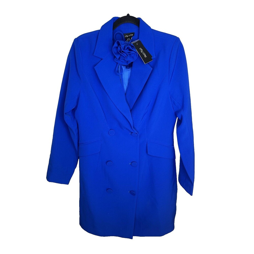 City Chic Blazer Womens XXS 12 Flower Corsage Jacket Cobalt Double Breasted